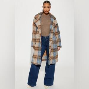 Stoosh Faux Sherpa (Teddy) Long Button Down Trench Coat  Jacket